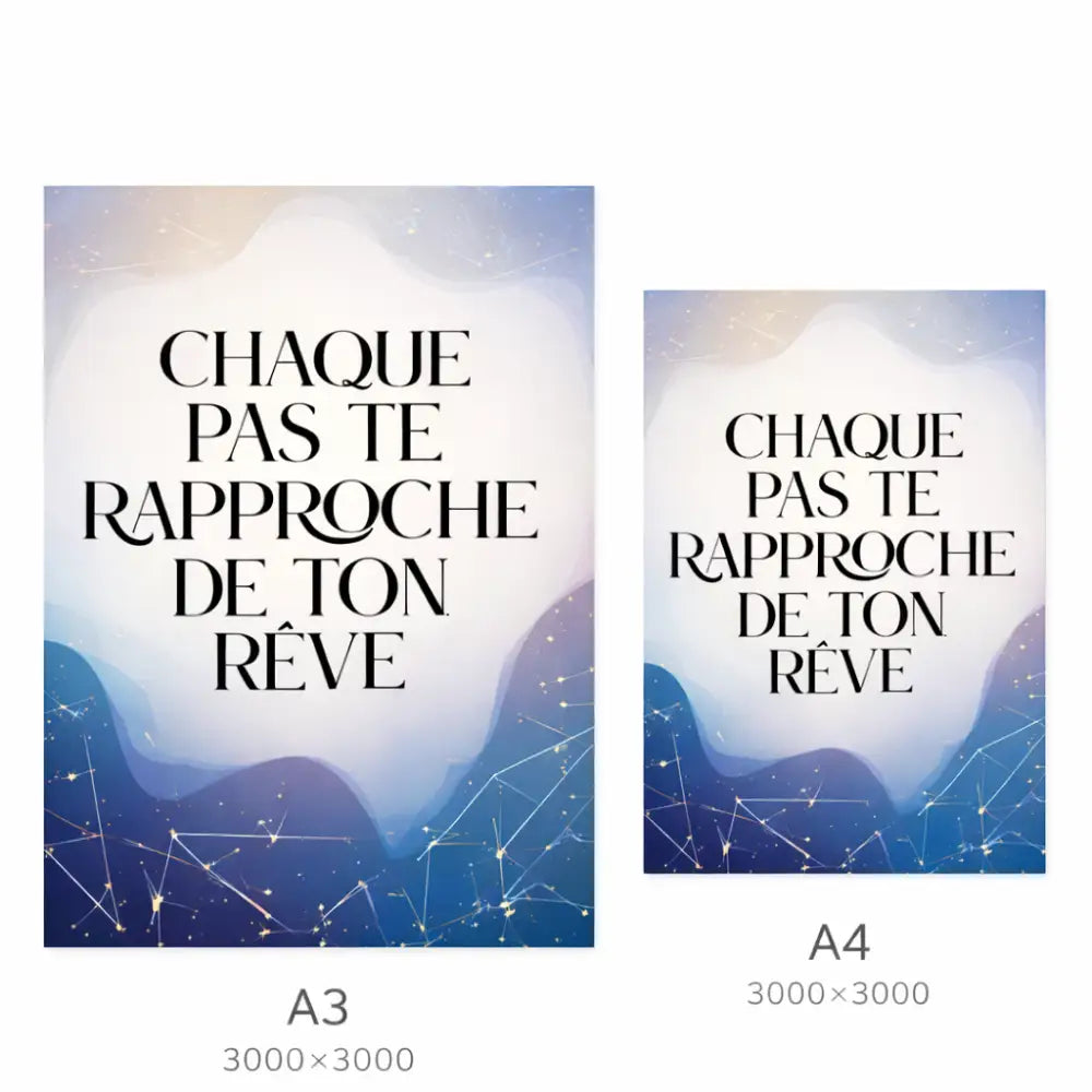 Affiche murale originale a3 et a4 avec phrase motivante en serif noir sur fond dégradé bleu violet idéal idée cadeau noël