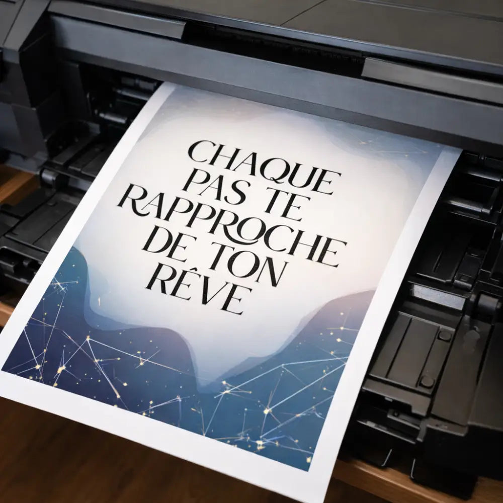 Affiche murale originale avec phrase motivation en font noir sur fond dégradé bleu blanc idéale idée cadeau noël