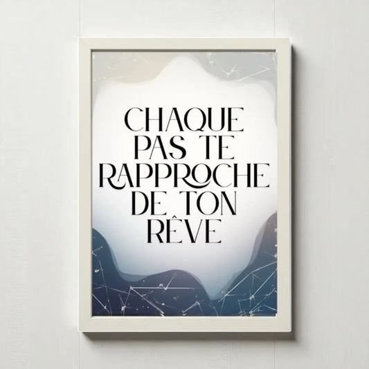 Affiche murale originale avec texte serif noir sur fond blanc et dégradé gris bleu pour idée cadeau noël déco minimaliste