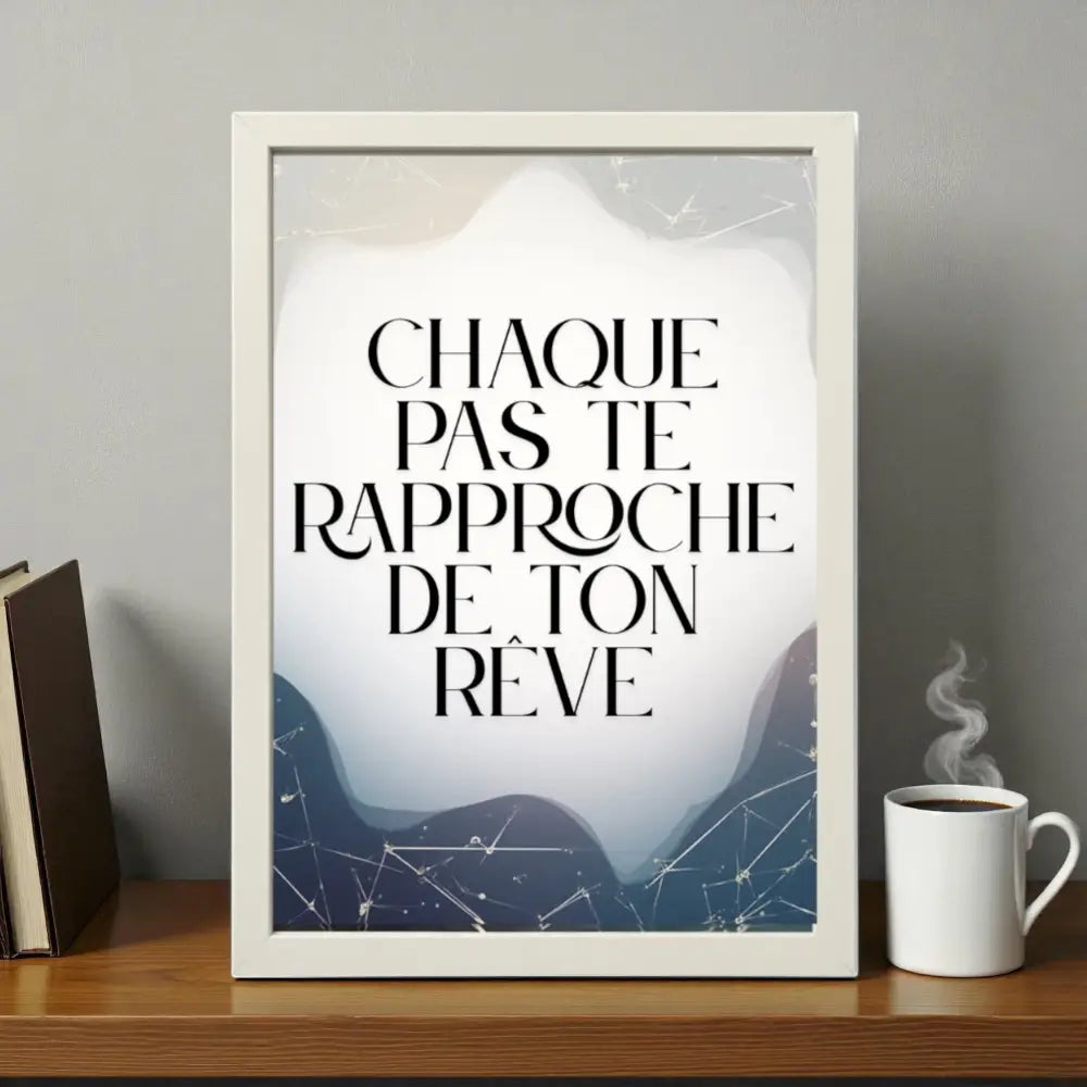Affiche murale originale avec cadre blanc texte noir et constellations sur fond dégradé bleu idée cadeau noël