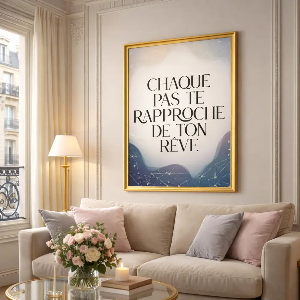 Affiche murale originale avec cadre doré et design céleste bleu pour décoration bureau et idée cadeau noël inspirante