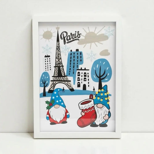 Affiche Noël A4 encadrée avec illustration minimaliste sapin et étoiles