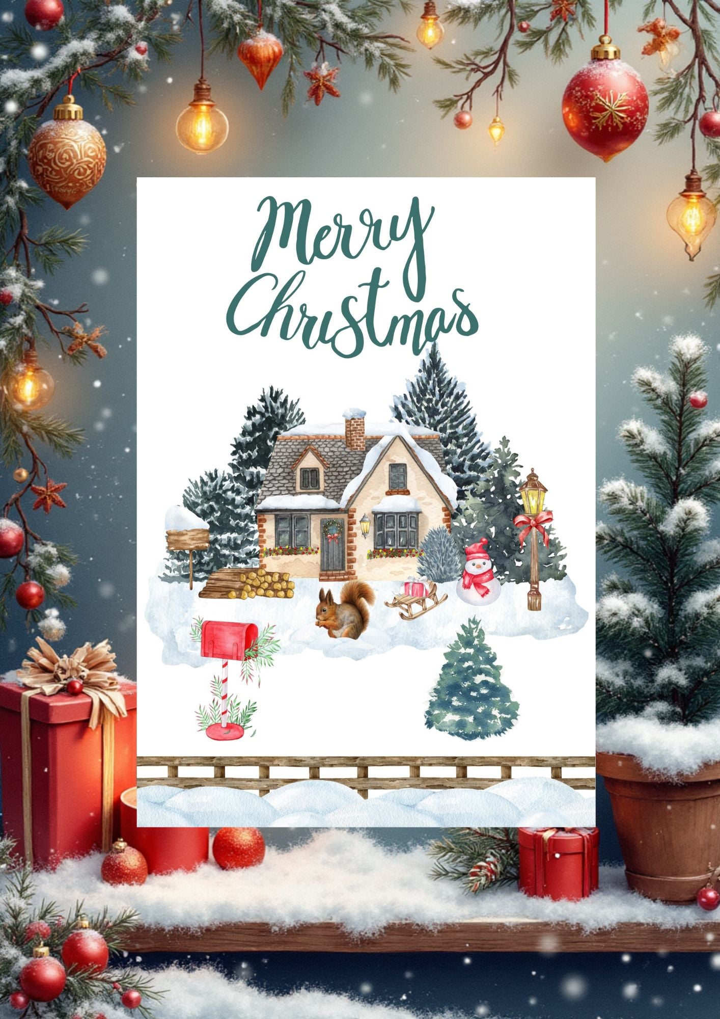 Affiche de Noël apportant une ambiance de fête moderne et élégante.