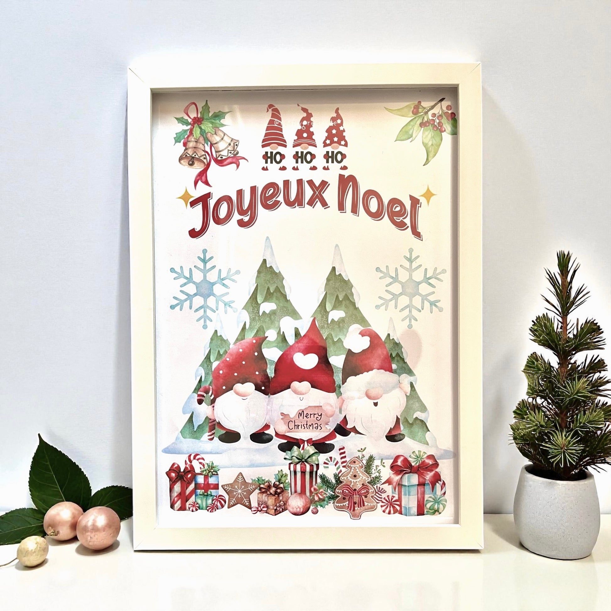Art mural de Noël dans un cadre blanc moderne