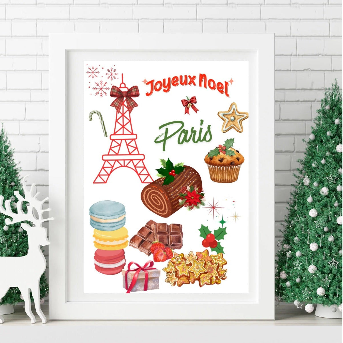 Poster Christmas Paris avec décor hivernal et élégance parisienne