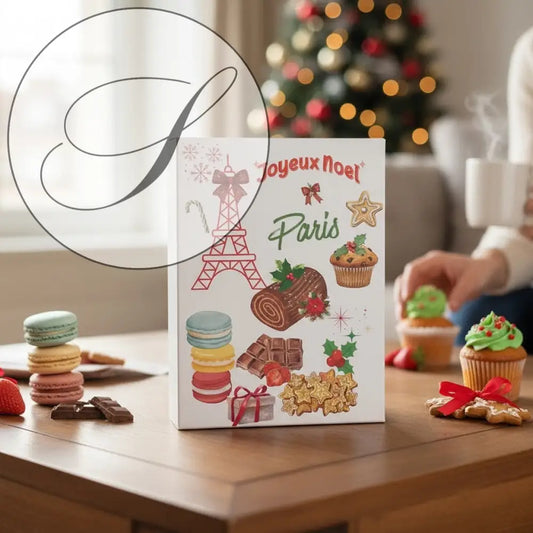 Affiche Noël Paris avec design festif et éléments parisiens élégants