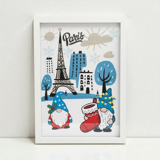 Affiche Noël A4 encadrée avec illustration minimaliste sapin et étoiles