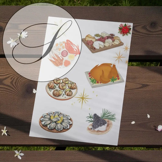 Affiche Noël illustrant un repas de fête chaleureux