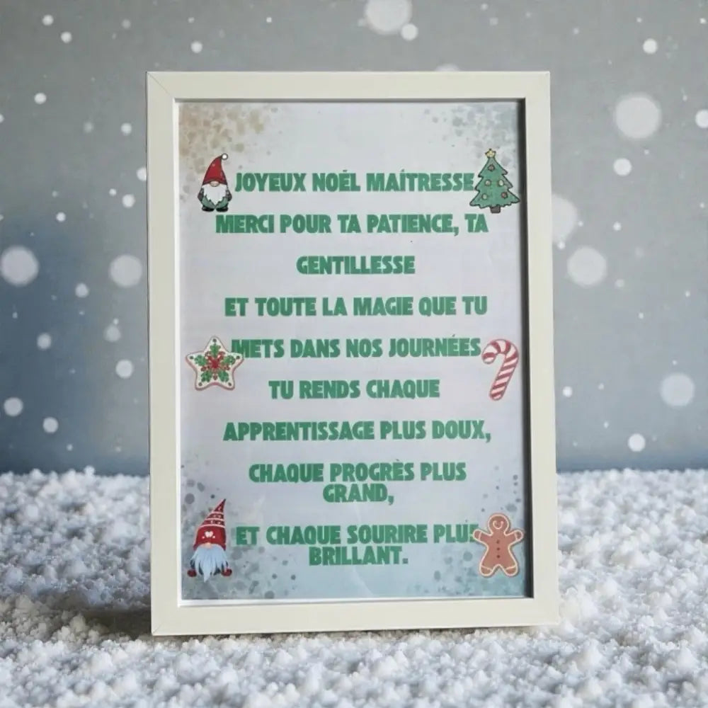 Affiche Joyeux Noël Maîtresse avec illustration festive 