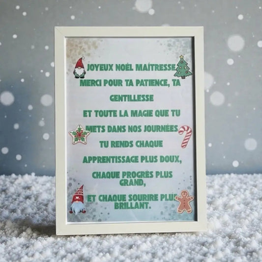 Affiche Joyeux Noël Maîtresse avec illustration festive 