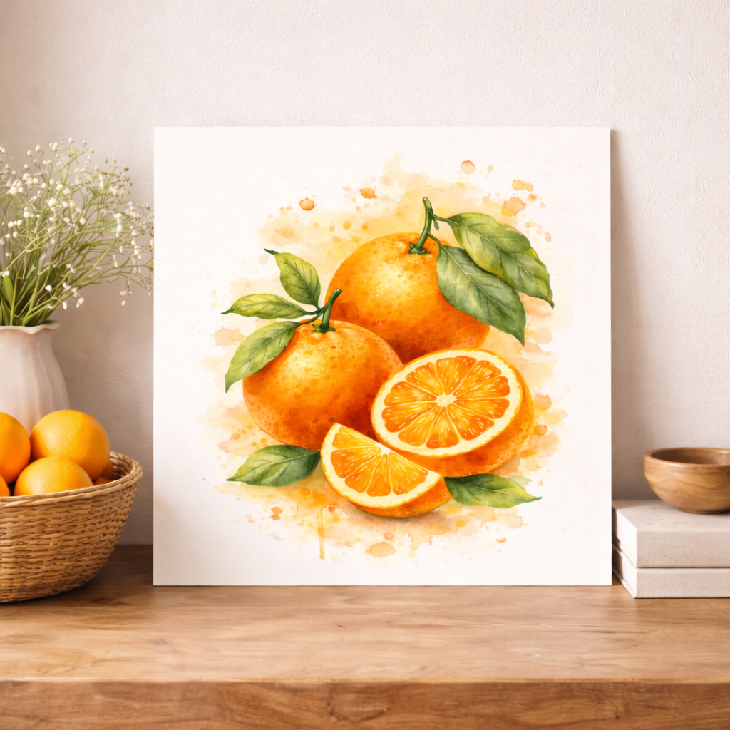 Affiche orange décorative poster fruits à imprimer illustration orange aquarelle