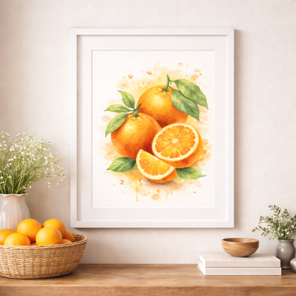 Affiche vintage orange PDF décoration murale cuisine fruits