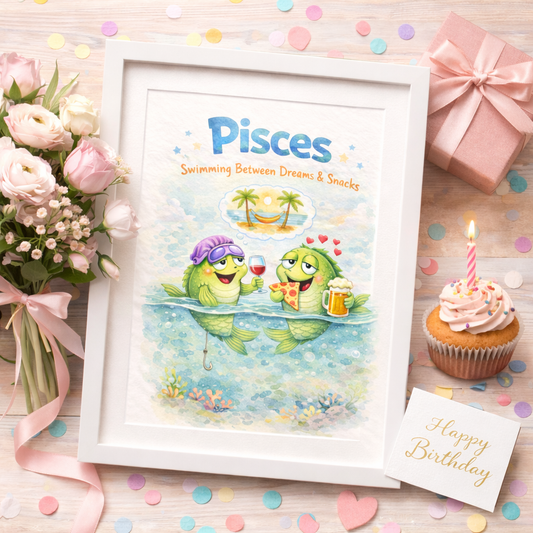 Affiche Poissons sur un bureau - Cadeau homme 30 ans qui aime l'astro