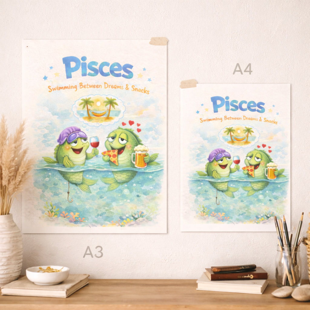 Affiche Poissons sur papier texturé - Cadeau vintage pour amateurs de zodiaque