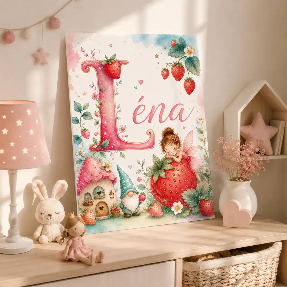 Affiche prénom personnalisée rose avec le prénom fille bebe