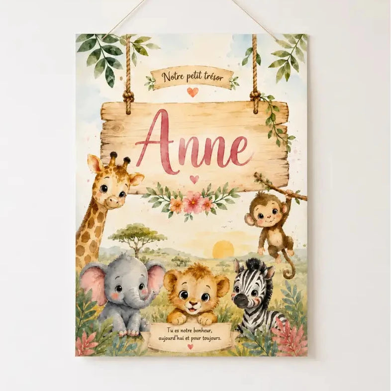 Une charmante enseigne en bois au design rustique et peint à la main, mettant en vedette de mignons 
