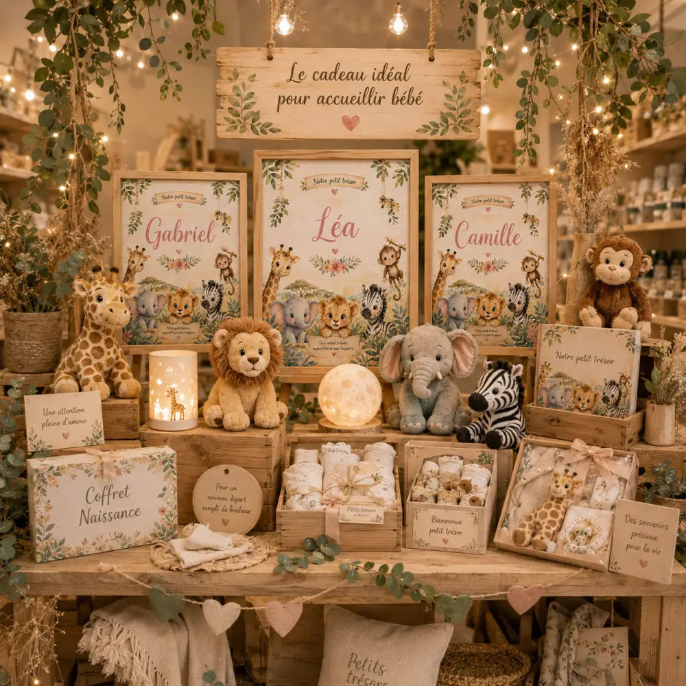 Un jouet en peluche lion hy avec une fourrure douce brun doré et une expression amicale sur un présentoir en bois