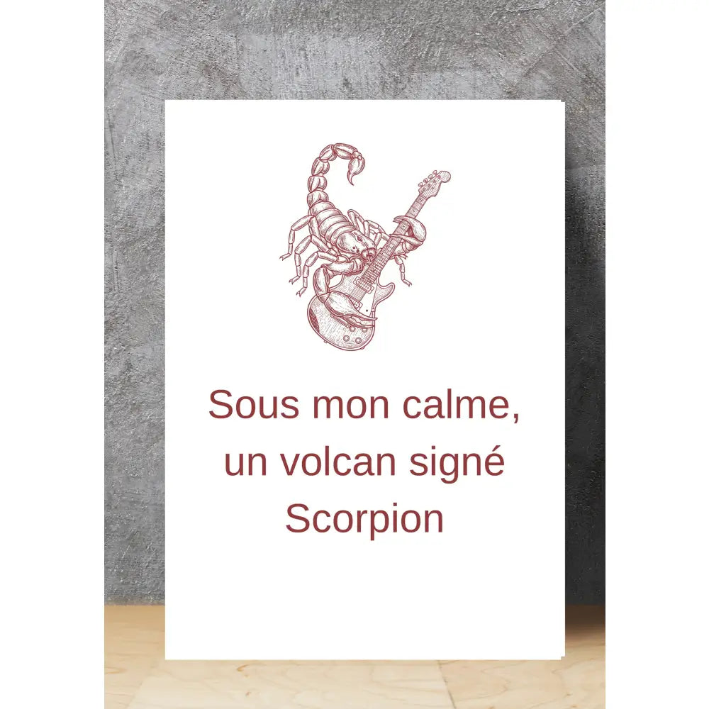 Affiche signe astrologique scorpion blanche avec illustration de scorpion jouant guitare idée cadeau anniversaire décoration murale
