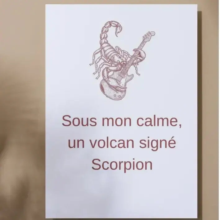 Affiche signe astrologique scorpion décoration murale avec illustration rouge d un scorpion tenant une guitare idée cadeau anniversaire