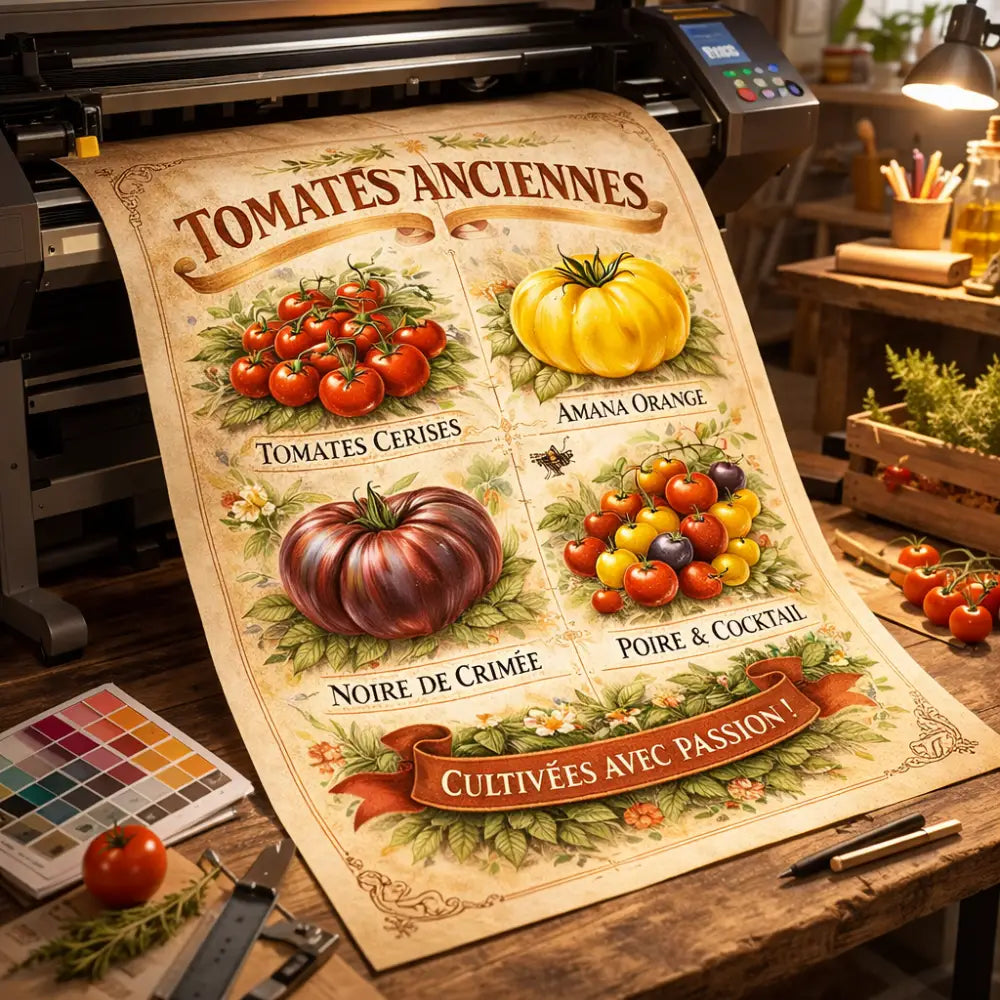 Illustration botanique tomates anciennes pour décoration murale cuisine campagne chic