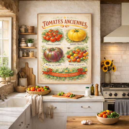 Affiche tomates anciennes vintage illustration botanique decoration murale cuisine