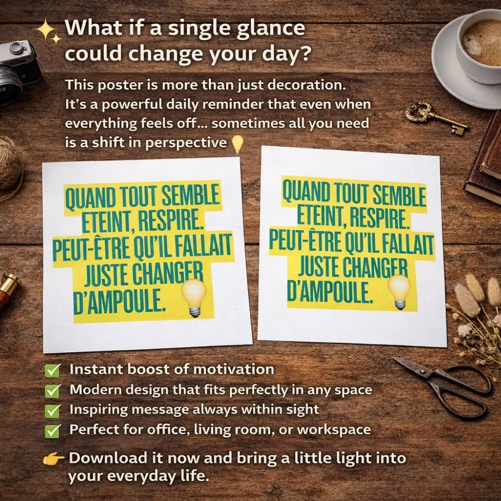 Deux posters inspirants blancs avec texte vert et ampoule jaune pour décoration murale motivation à imprimer