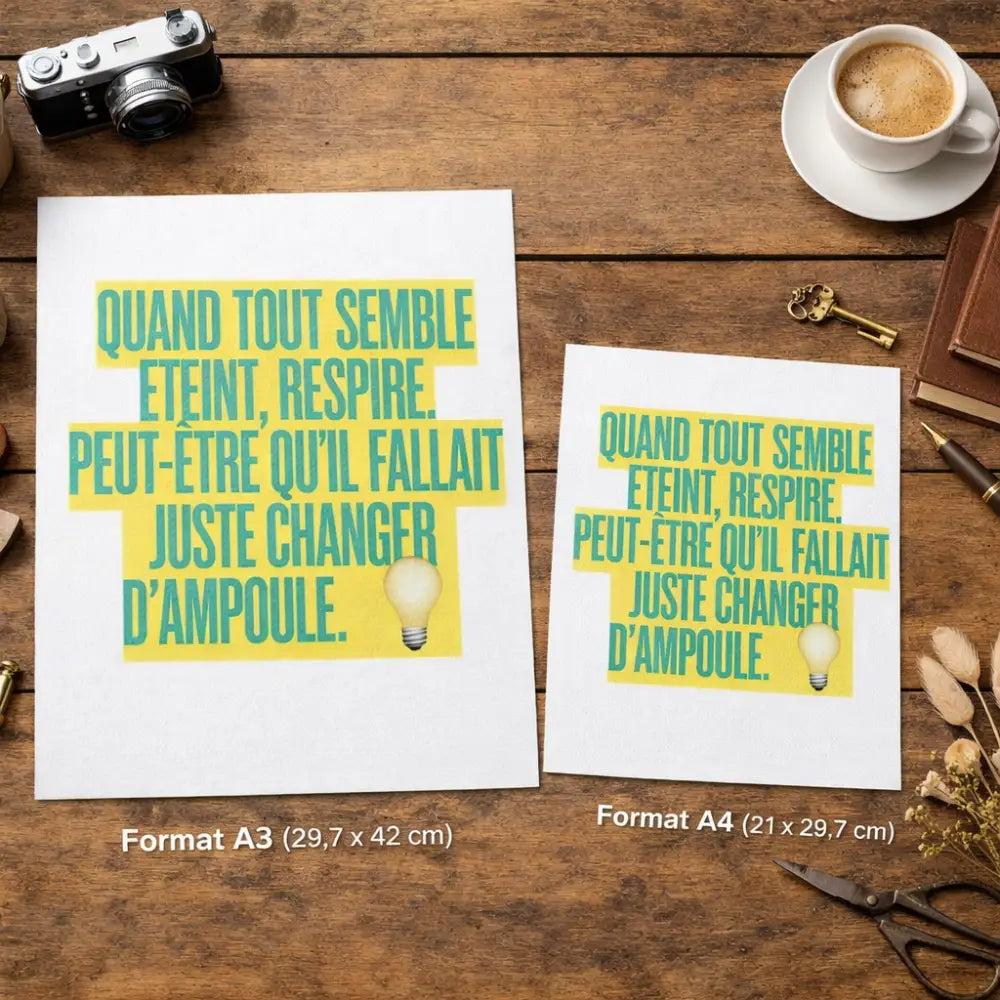 Poster inspirant en formats a3 et a4 avec texte vert sur blocs jaunes pour décoration murale motivation à imprimer
