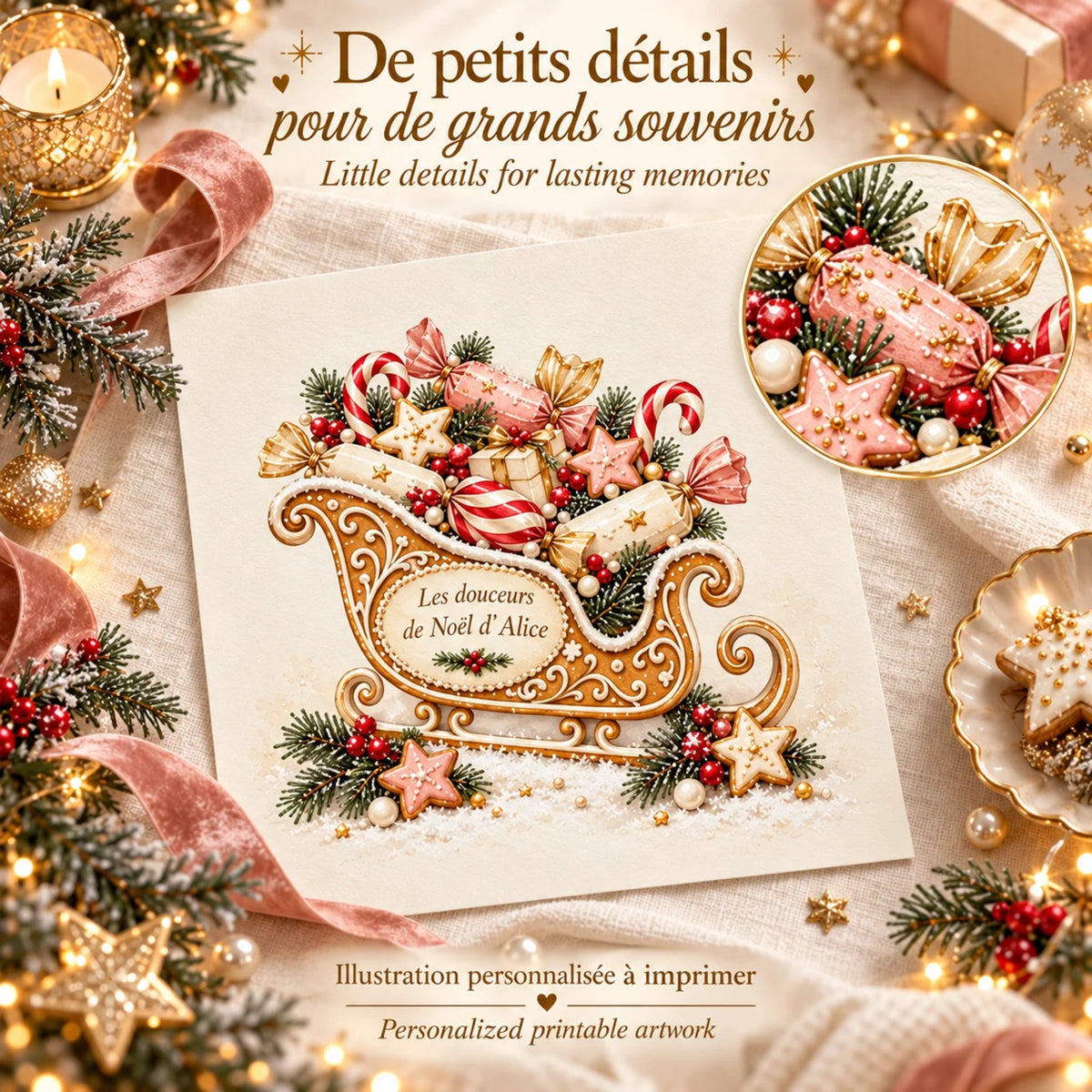 Affiches de Noël personnalisées : de petits détails pour de grands souvenirs, traîneau en pain d'épices