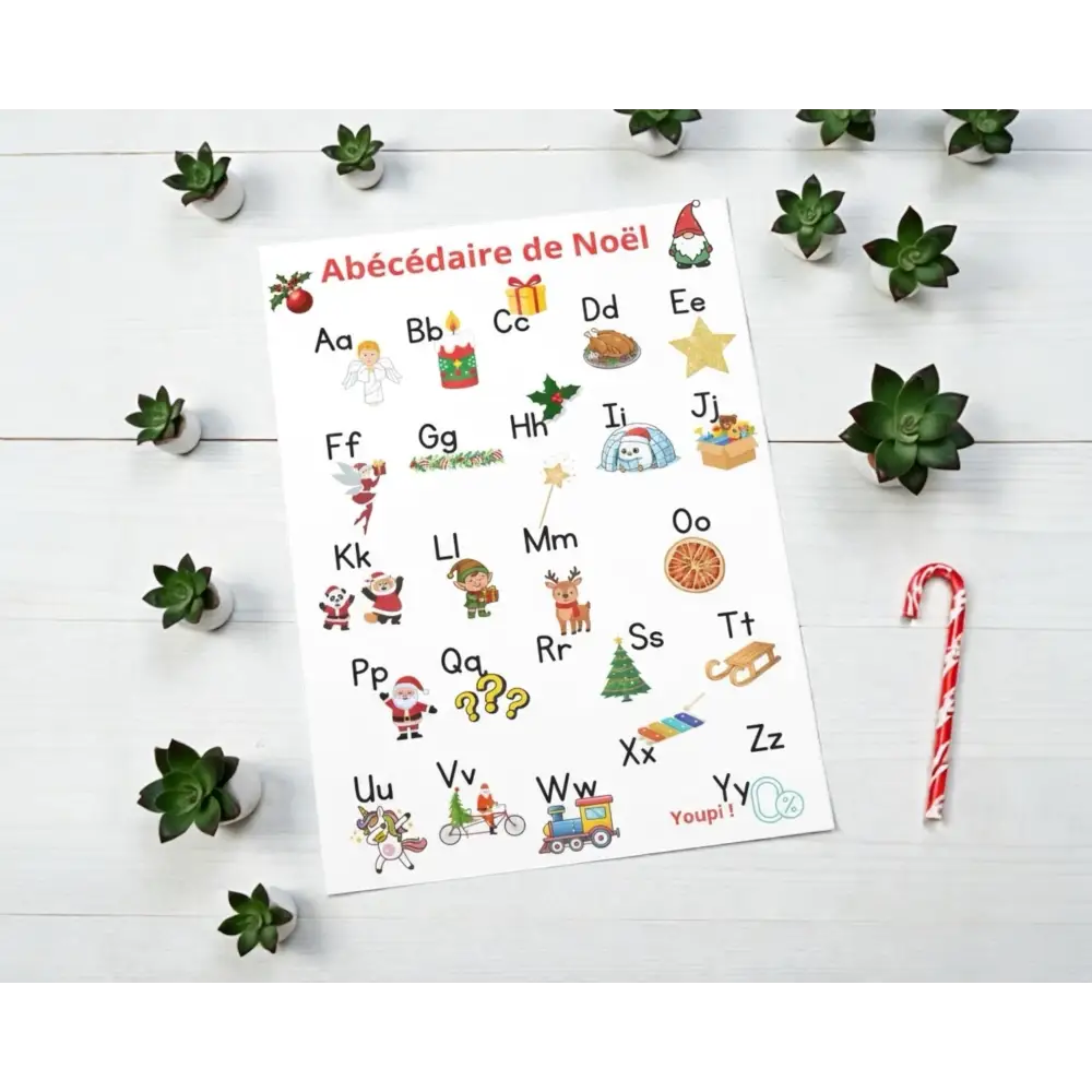 Poster alphabet français décor Noël chambre enfant