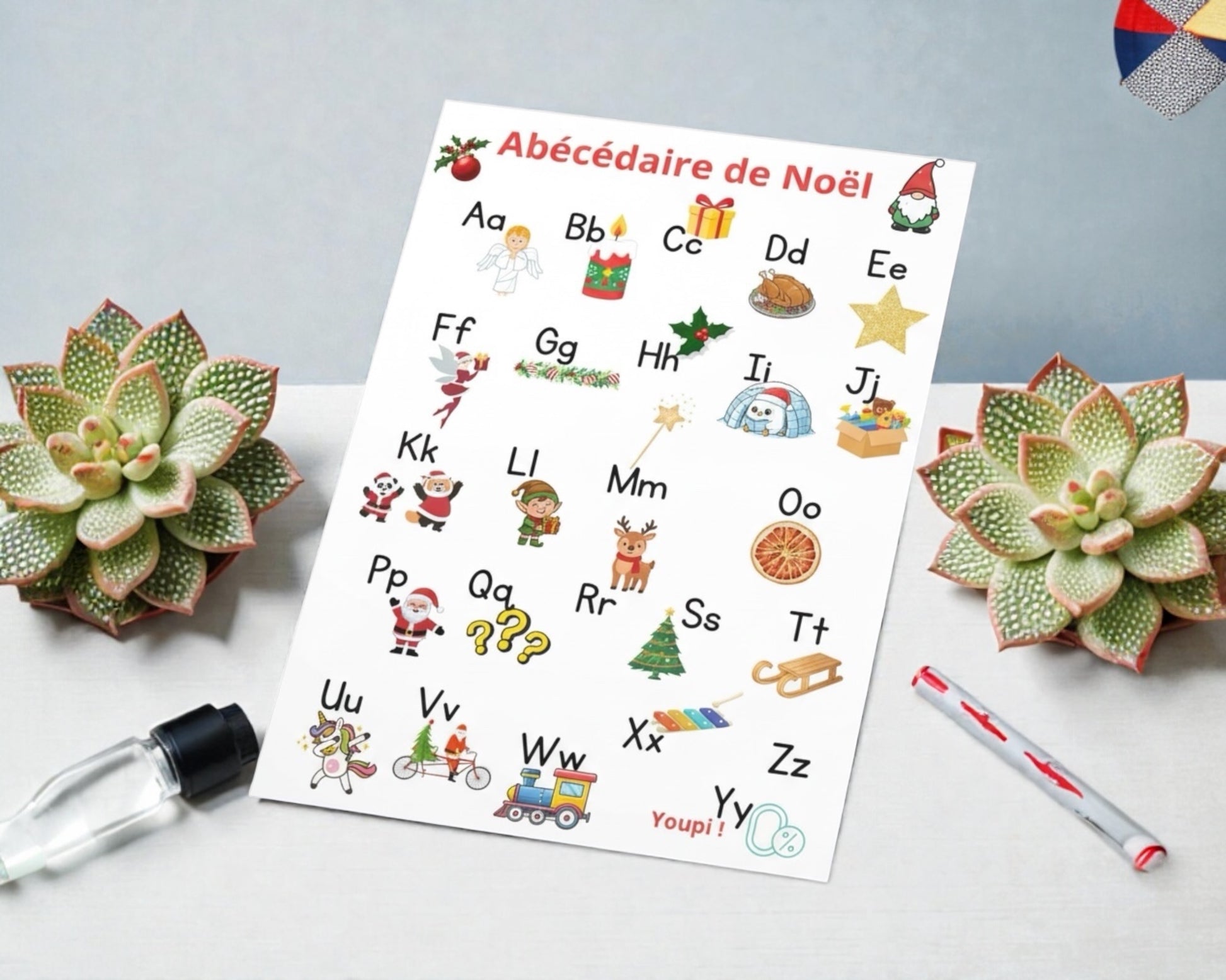 Alphabet français Noël pour apprendre les lettres