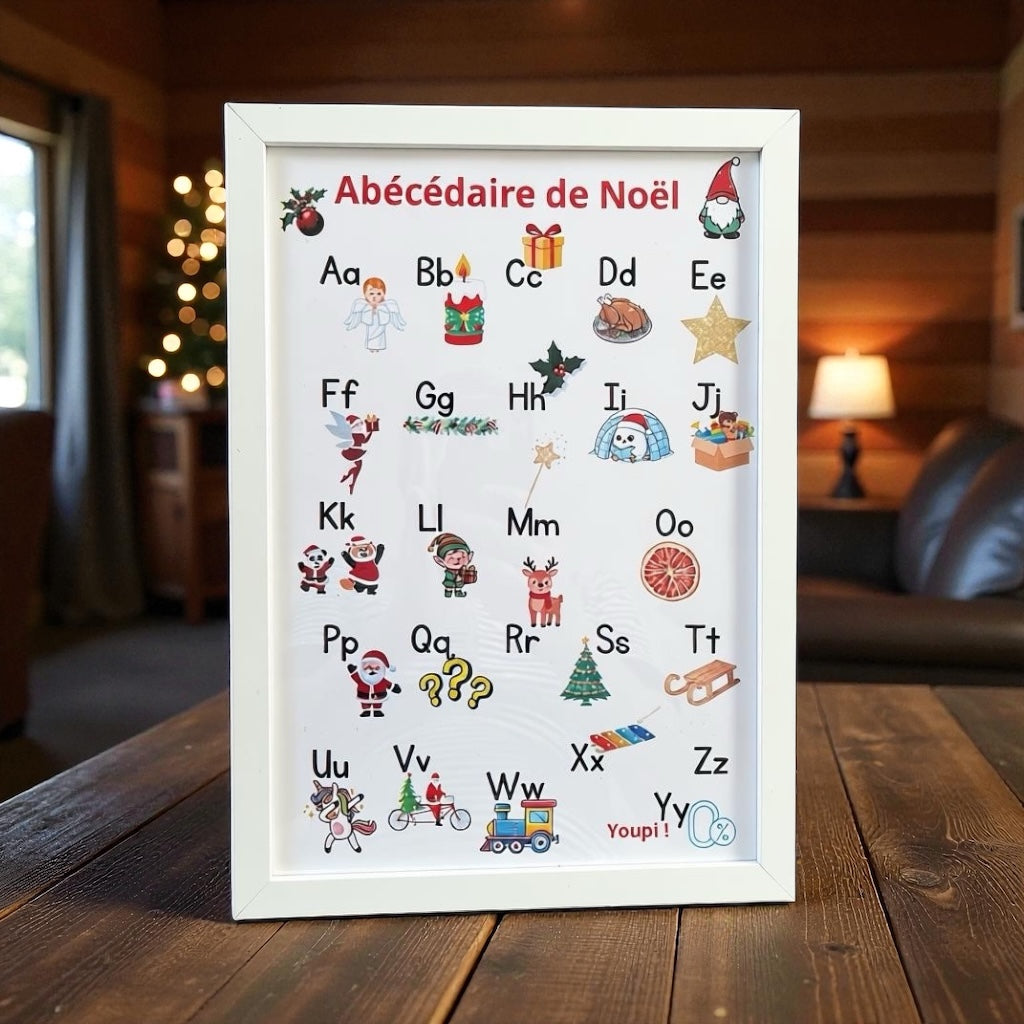 Affiche imprimable alphabet de Noël pour apprentissage des enfants