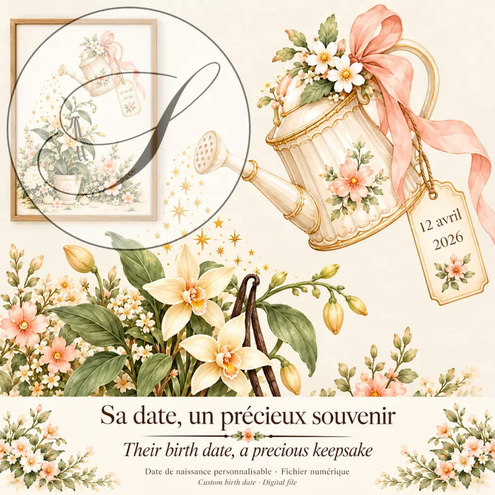 Cadeau naissance personnalisé : affiche arrosoir avec la date de naissance, un précieux souvenir