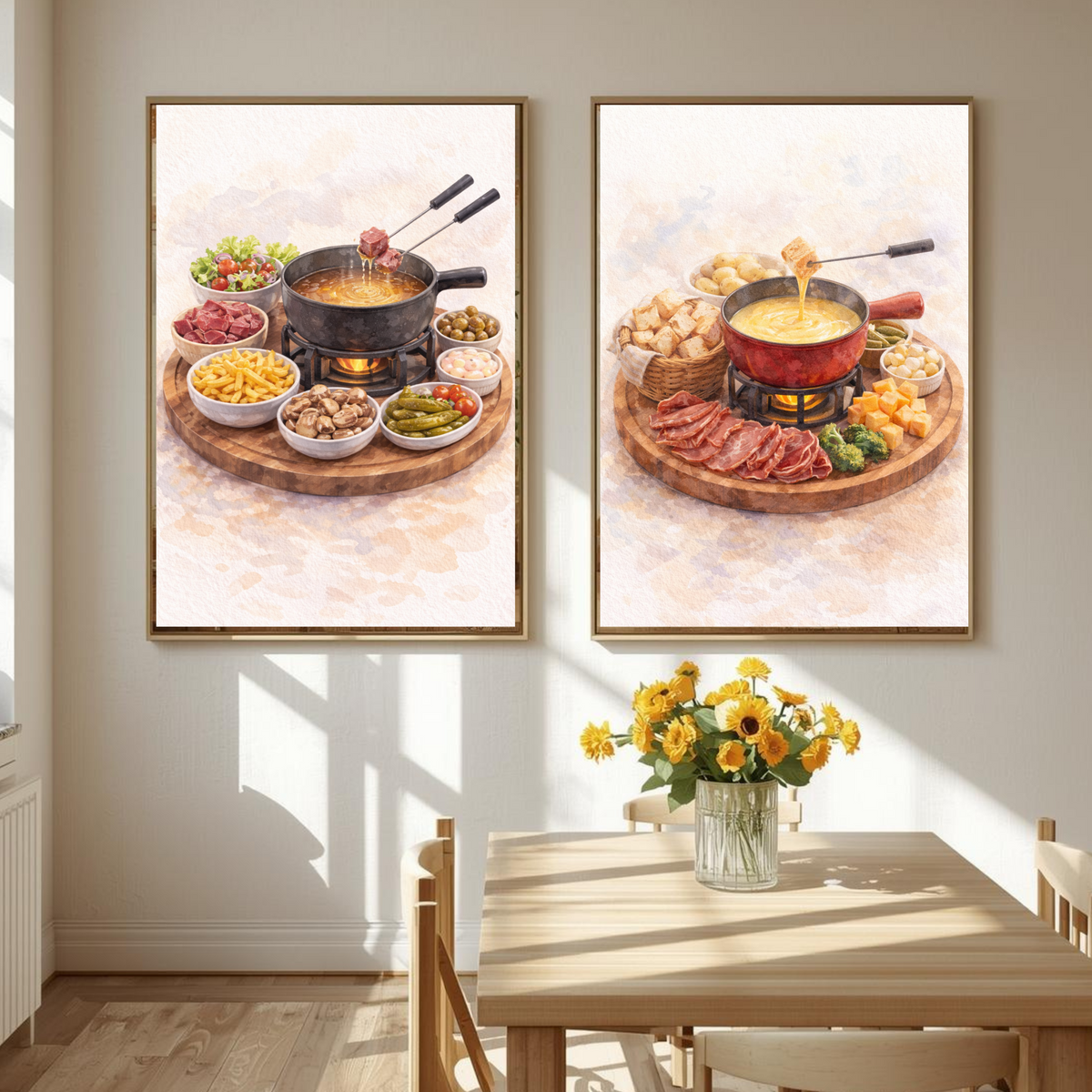 Deux affiches fondue suisse à imprimer avec art mural à imprimer décoration murale cuisine gourmande