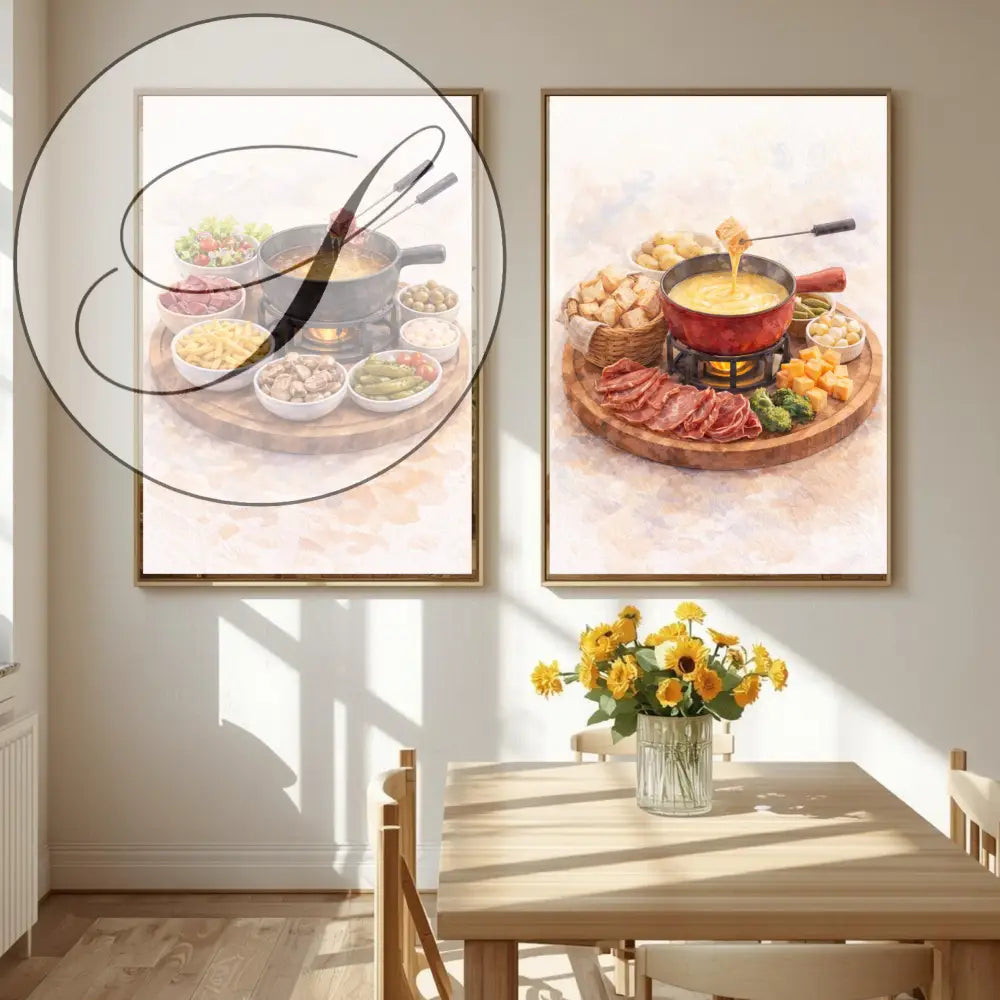 Deux affiches fondue suisse à imprimer avec art mural à imprimer décoration murale cuisine gourmande