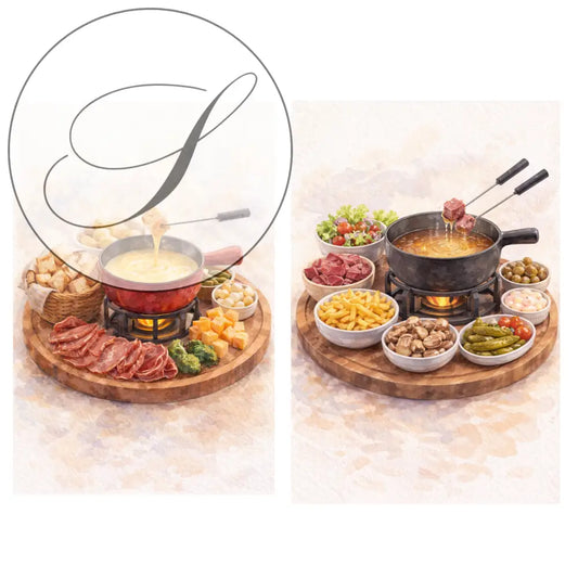Affiche fondue suisse à imprimer avec pot rouge et décor fromages pour décoration murale cuisine gourmande art mural