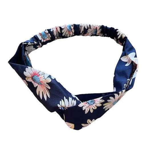 Bandeau Bleu Floral Satin Taille Unique avec Élastique - Élégance et Confort pour Femme - Bandeaux à cheveux