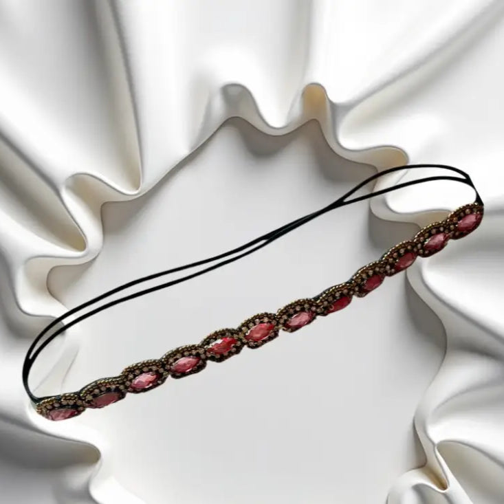 Headband chic en pierres roses, bandeau élégant pour un look tendance