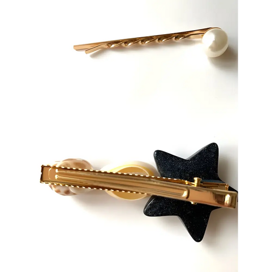 Barrette coquillages/étoile de mer gris et épingle perle EMILIYA boutique