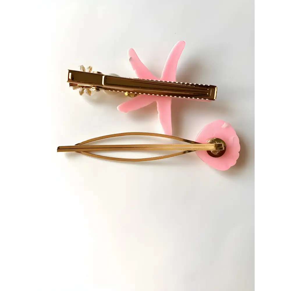 Barrette étoile de mer rose et épingle coquillage rose ALISON