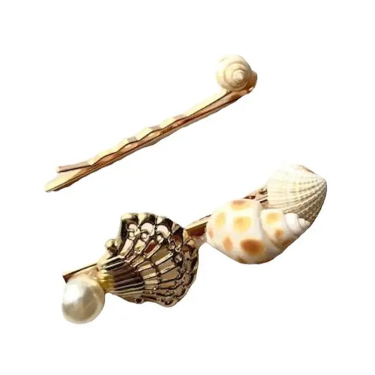 barrettes coquillages beige et perle