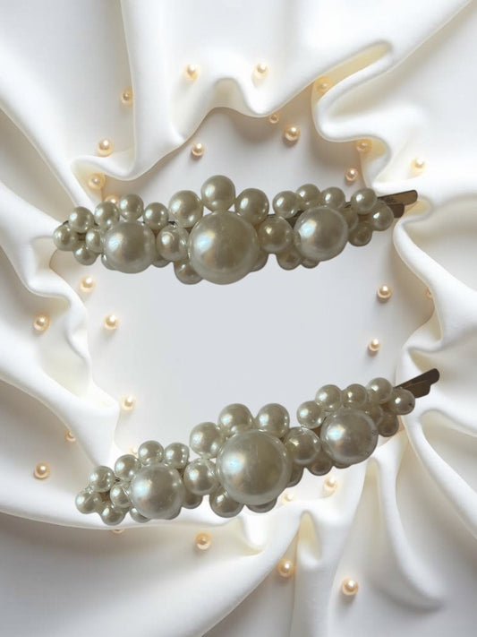 Ensemble de 2 Barrettes en Perles Blanches - Mariage & Baptême