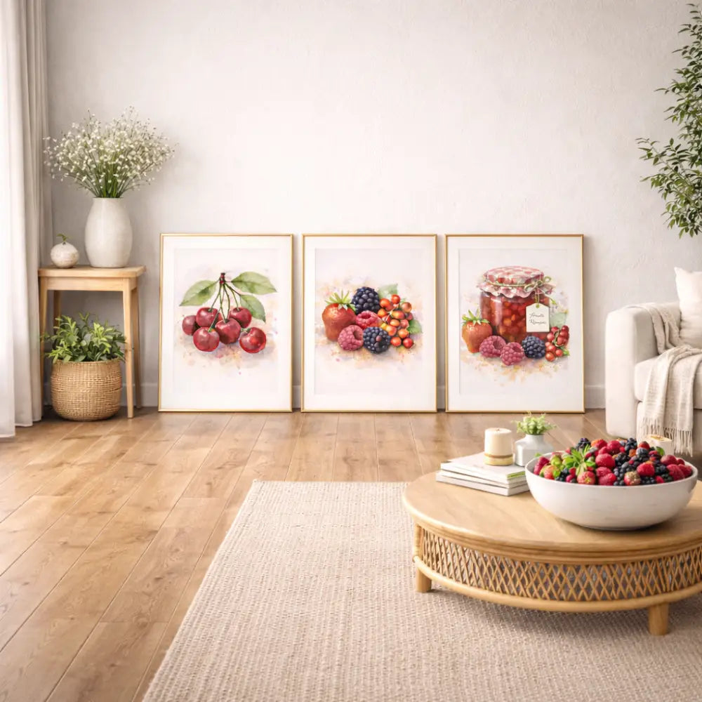 poster cuisine rustique avec illustration de fruits rouges