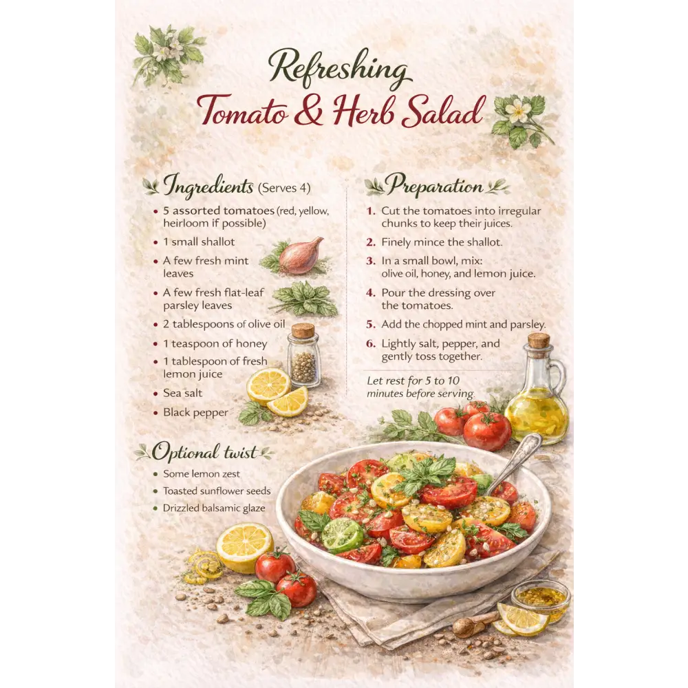 Art mural cuisine recette salade tomate simple et fraîche