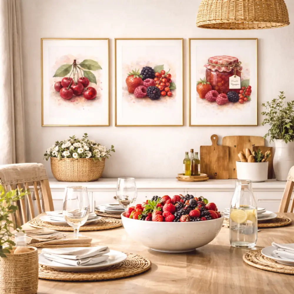 printable affiche cuisine fruits rouges style vintage