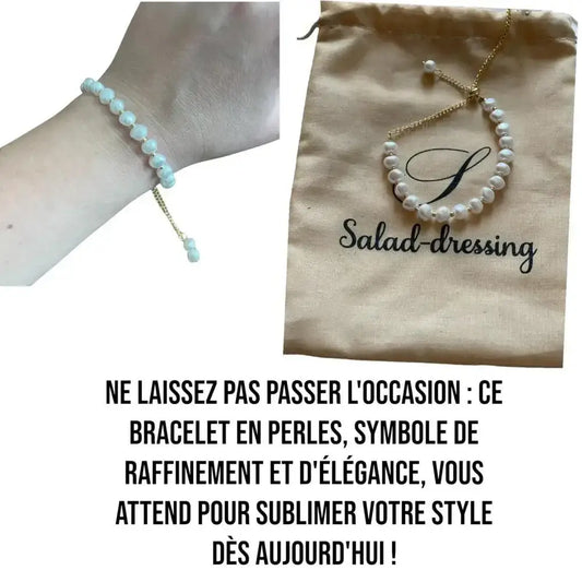 Bracelet perles blanches et chaîne dorée, parfait pour un look élégant et tendance