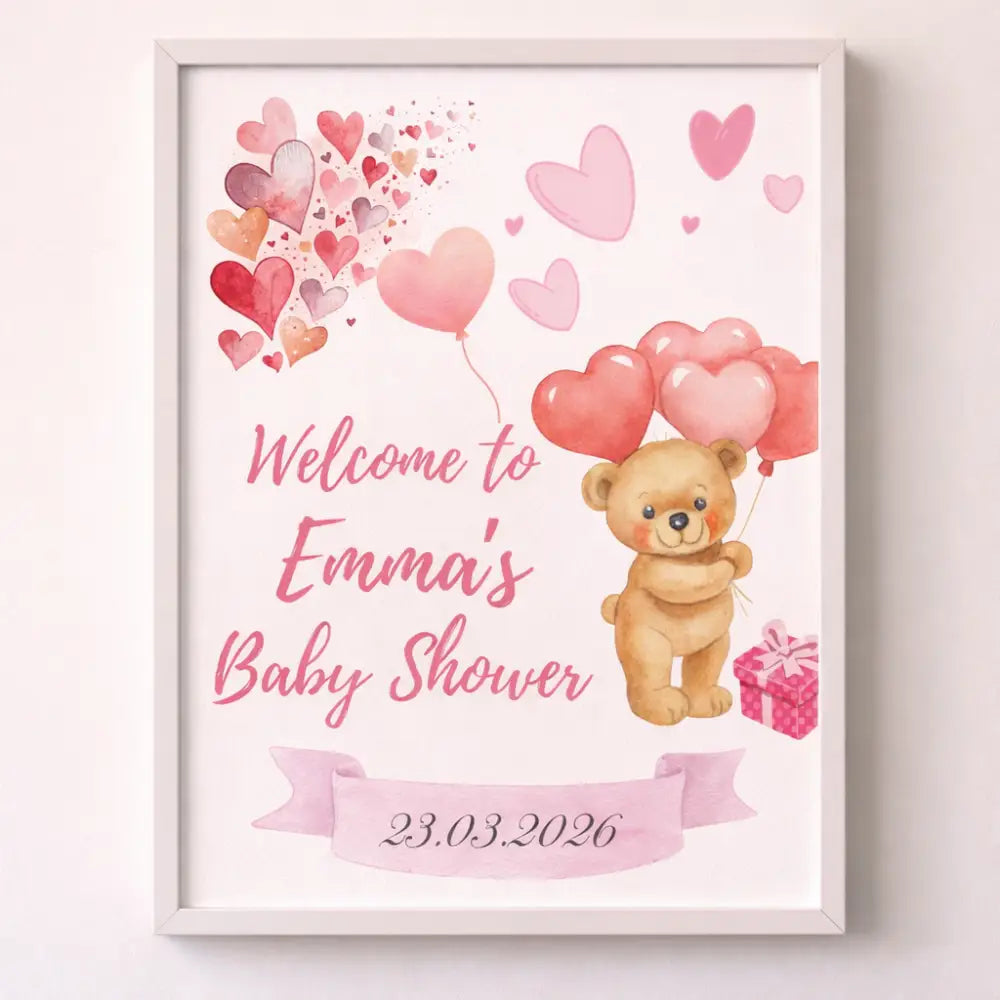 Baby shower gifts printable PDF personalized with name and date