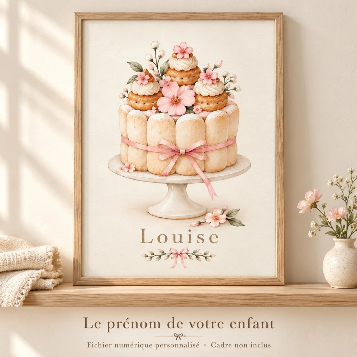 Cadeau naissance personnalisé : le prénom de votre enfant sur l'affiche charlotte aux choux encadrée