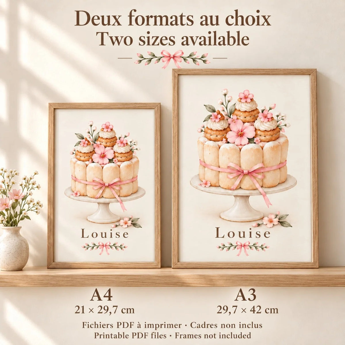 Cadeau naissance à imprimer : affiche prénom charlotte aux choux en formats A4 21 x 29,7 cm et A3 29,7 x 42 cm