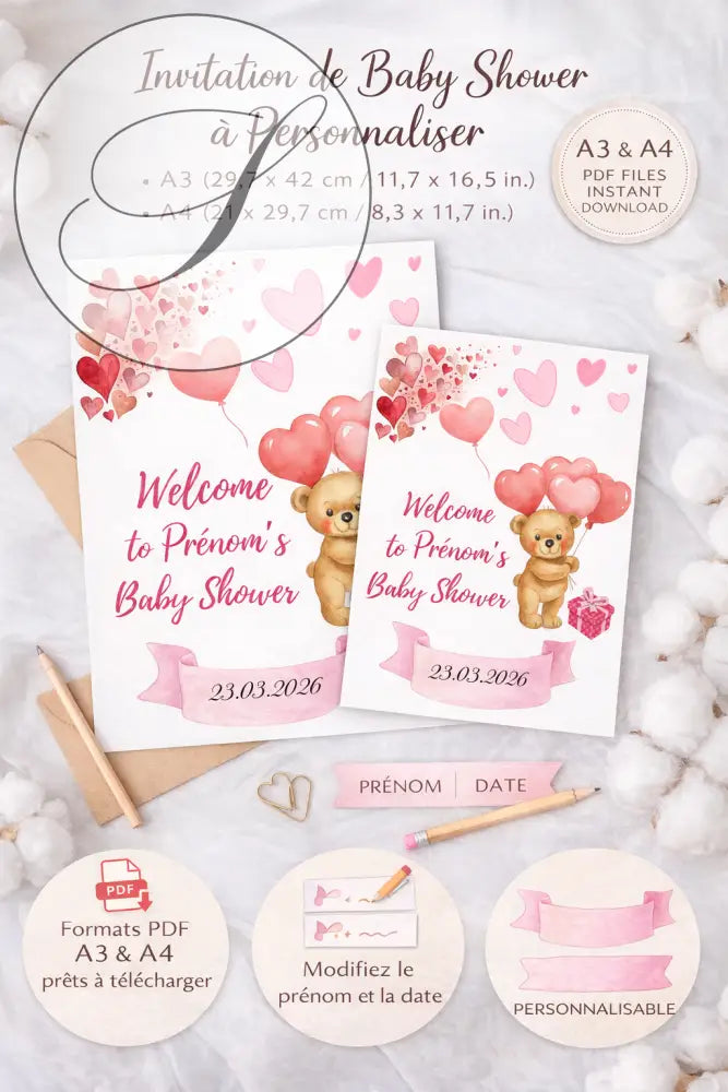 Personalized baby shower decoration poster printable PDF