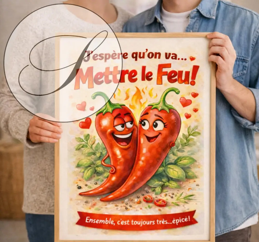 Affiche cuisine humoristique déco murale avec message romantique